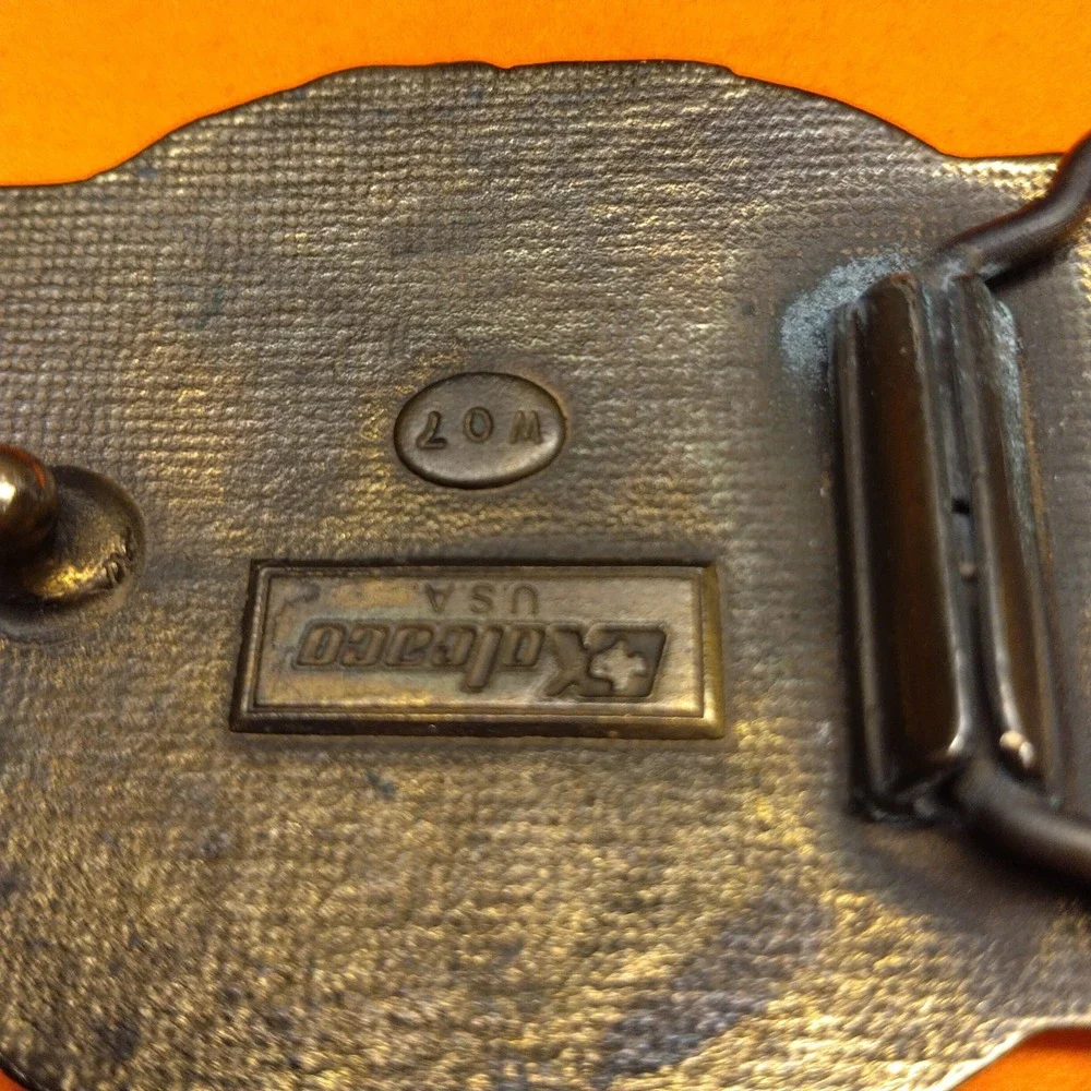 Vintage Kolcaco USA Oil Field Derrick Crude Oil Enamel Belt Buckle W07 Brass